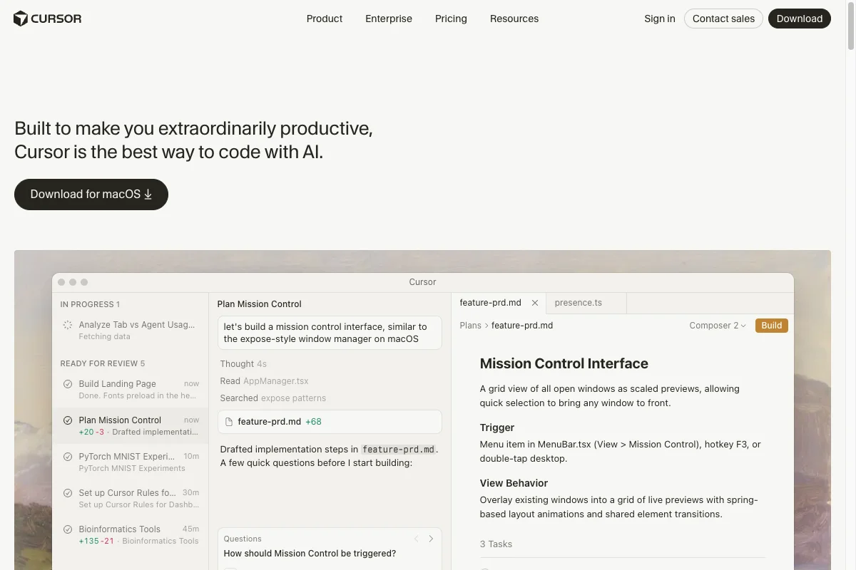 Cursor IDE Startseite